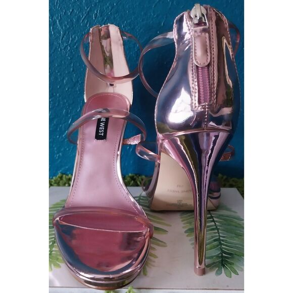 Nine West Women's Leah3 Sandal Stiletto Heel Pink Chrome See through Straps 7 - Picture 5 of 9